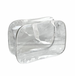 Set de geantă maternitate transparentă cu accente albe – 3 piese